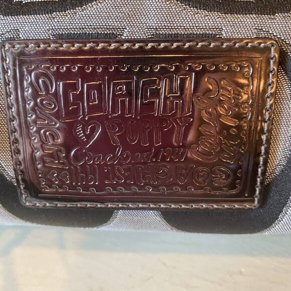 Coach Poppy Signature Lurex Rocker Tote Black And Silver Large #K1082-16289 - Picture 3 of 9